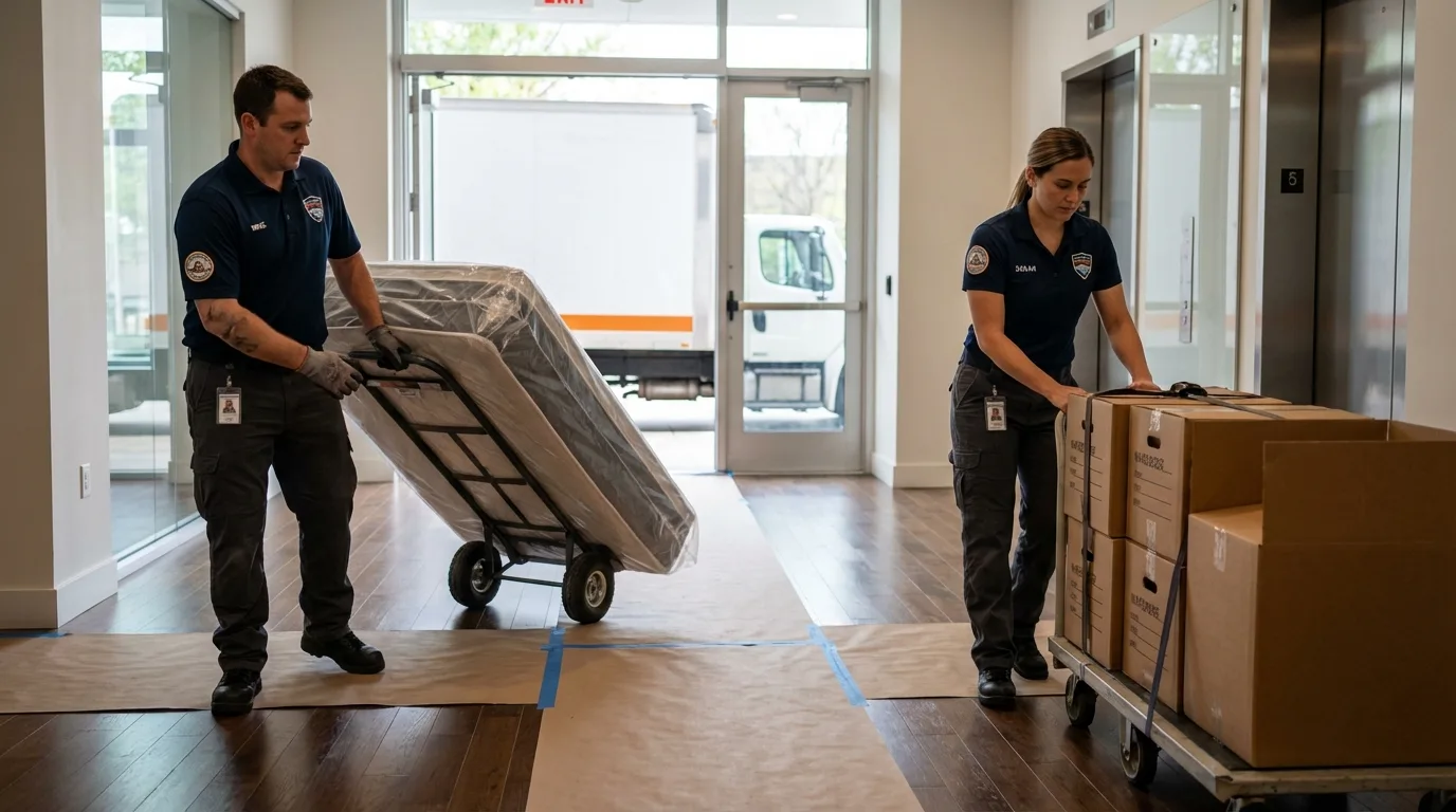Professional apartment movers loading elevator in Wailuku, HI