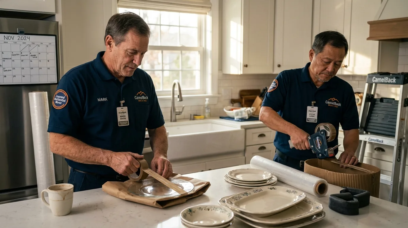 Professional crew packing kitchen dishware in Wailuku, HI